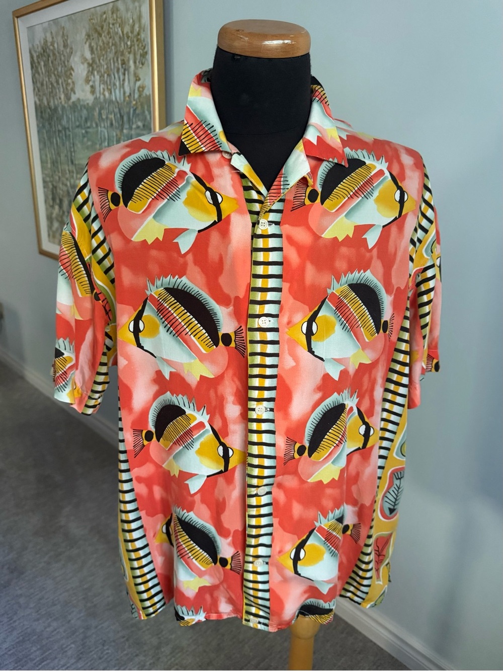 Matinique Tropical Fish Print Rayon Camp Shirt  Oversized Resort Vacation